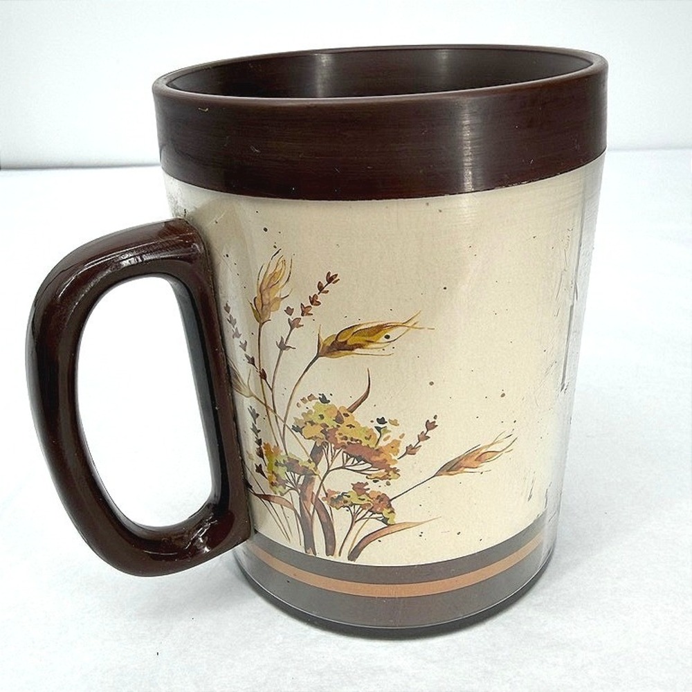 Thermo-Serv Coffee Mug VTG Wheat Floral Insulated Cup Dart Industries Retro